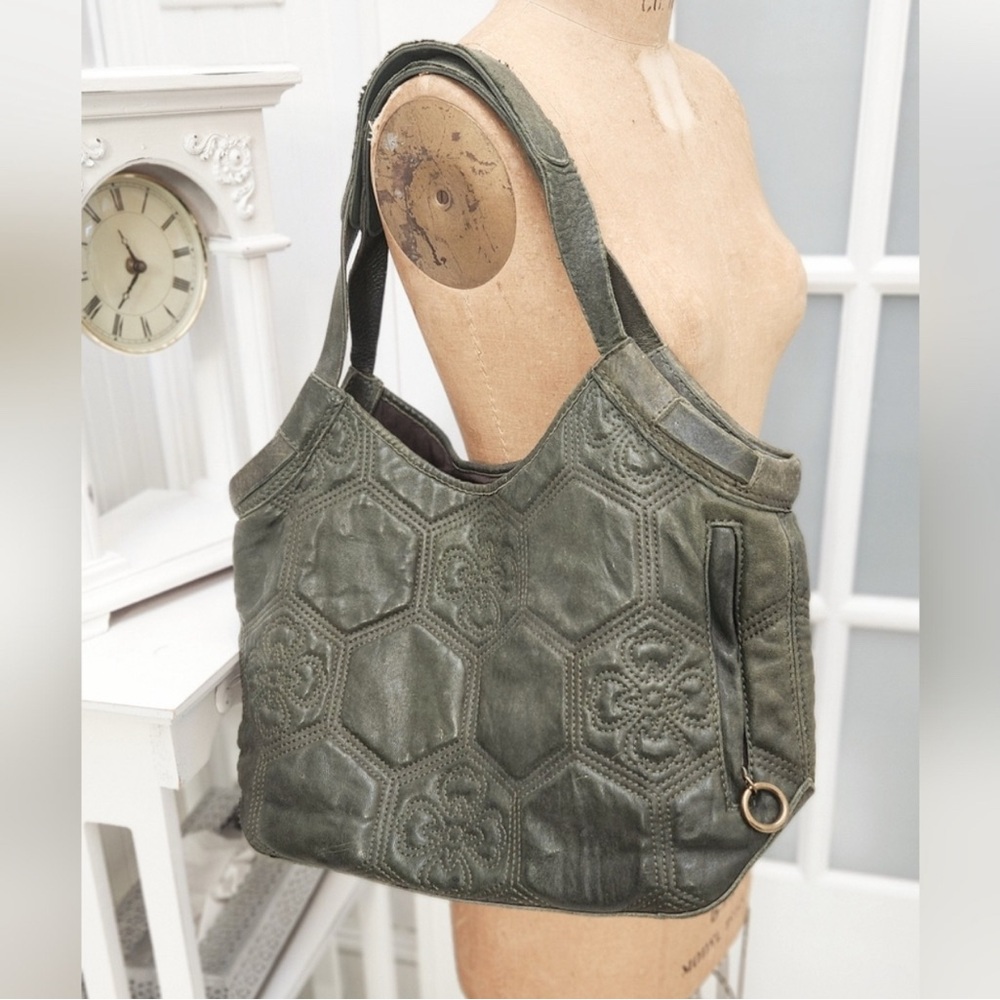 Lucky Brand Genuine Leather Olive Green Shoulder Bag